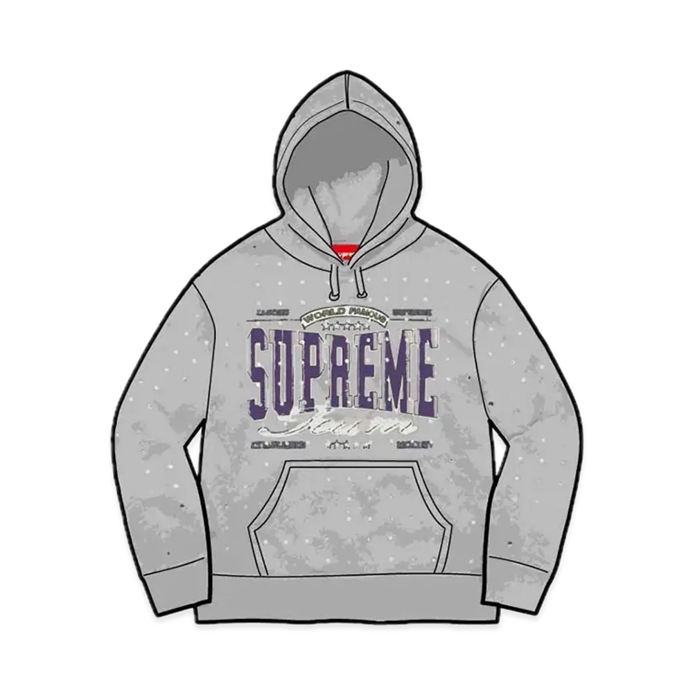 Supreme Rhinestone Hooded Sweatshirt "Heather Grey"