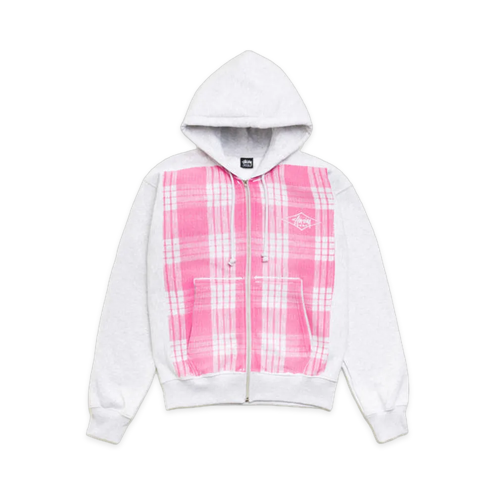 Stussy Printed Pattern Zip Hoodie "Pink Palaka"
