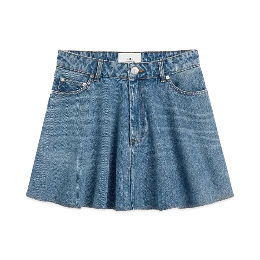 AMI PARIS Cotton Flared Miniskirt "UsedBlue"
