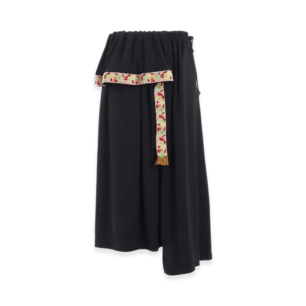 S'YTE Pe/Smooth Jersey Waist-String Gathered Skirt With Tyrolean Tapes "Black"