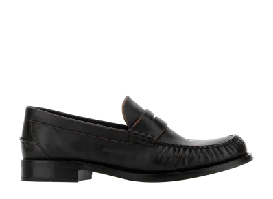 PRADA Women's Black Leather Loafers "Brown"