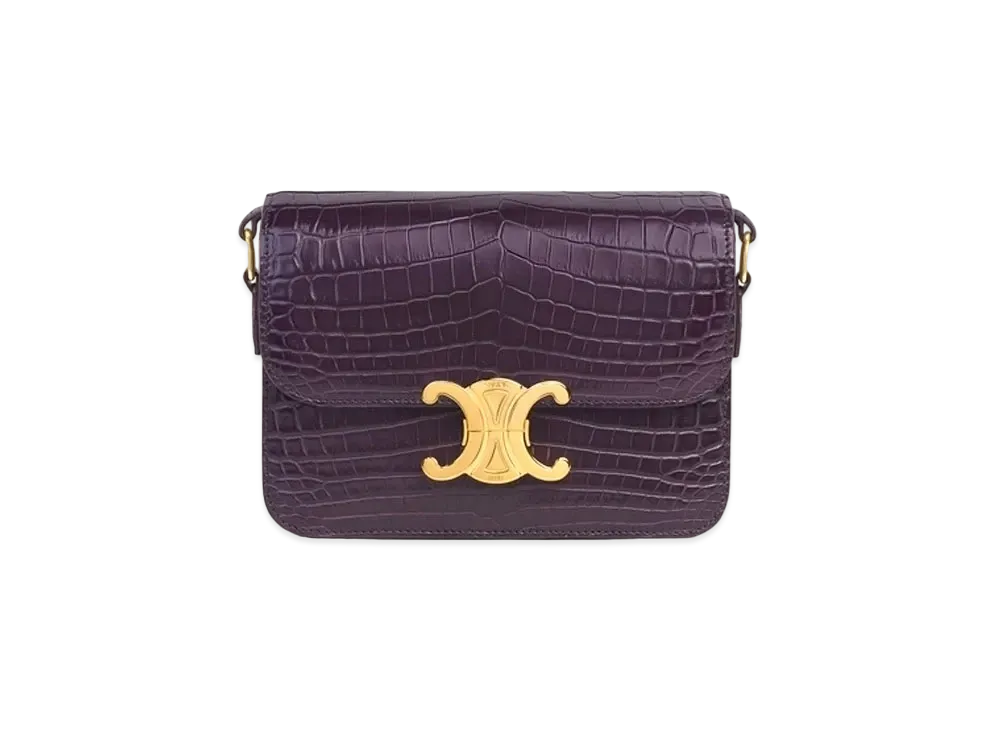 CELINE Teen Triomphe Bag in Crocodile "Aubergine"