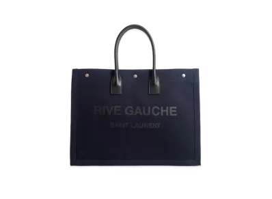 Saint Laurent Rive Gauche Large Tote Bag In Printed Canvas and Leather "Marine"