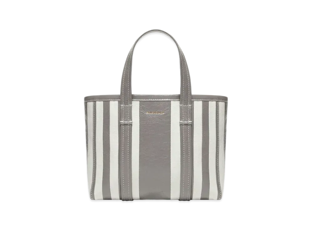 BALENCIAGA Barbes Small East-west Shopper Bag In Striped Patchwork Arena Lambskin "Dark Gray"