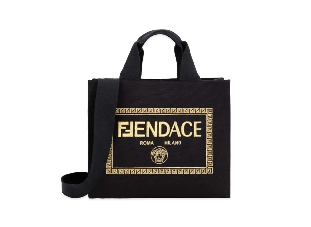 FENDI x Versace Fendace Embroidered Black Canvas Logo Shopper "Black"