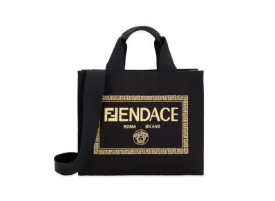 FENDI x Versace Fendace Embroidered Black Canvas Logo Shopper "Black"