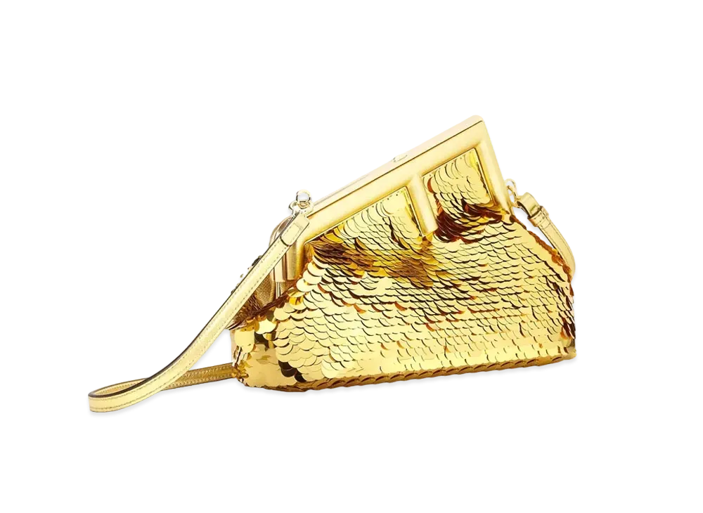 FENDI Fendi First Small Color Leather & Sequins Bag "Gold"