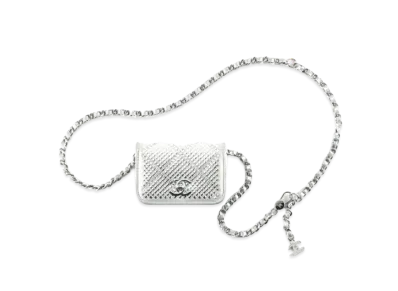 CHANEL Belt Bag Metallic Lambskin & Strasque "Silver"