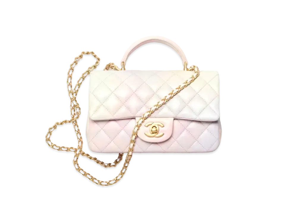 CHANEL Top Handle Mini Flap Bag Lambskin "Light Pink/Light Green"