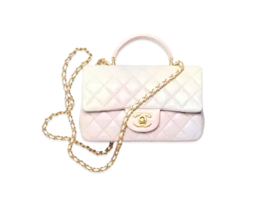 CHANEL Top Handle Mini Flap Bag Lambskin "Light Pink/Light Green"