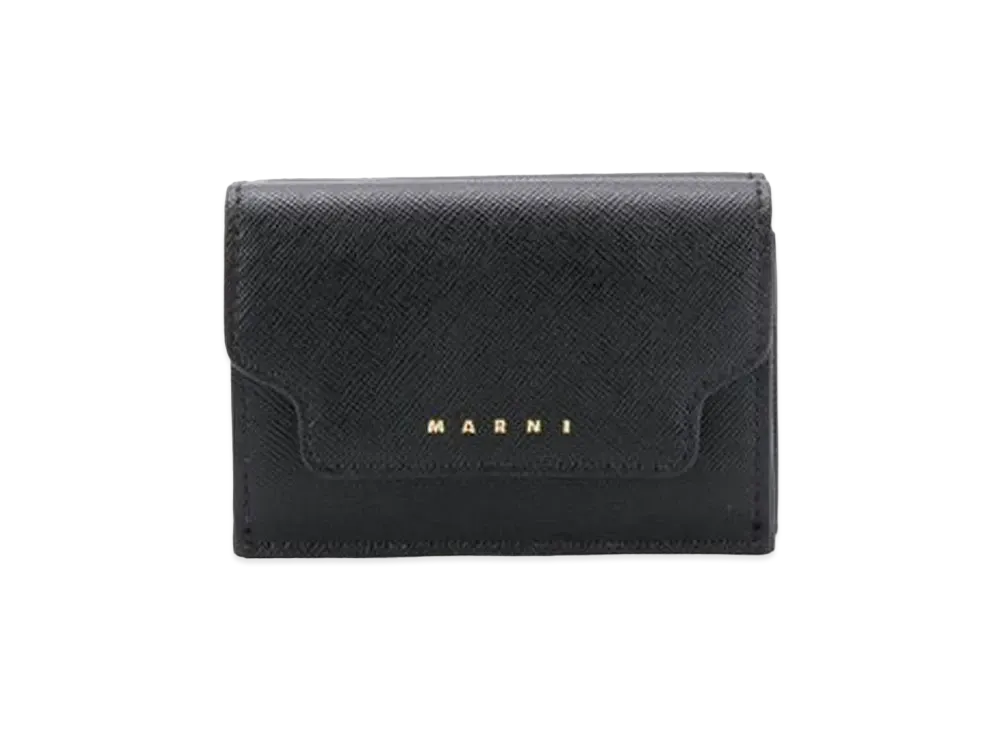 Marni Saffiano Calfskin Tri Fold Wallet "Black"