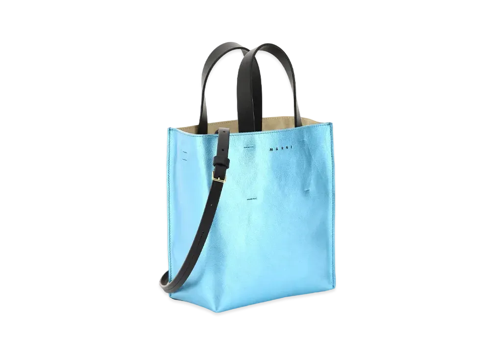 Marni Pale Blue Green And Black Metallic Leather Museo Bag "Arctic/Mostone/Black"
