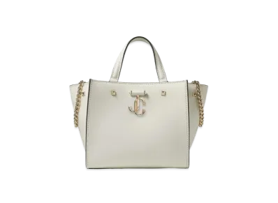 JIMMY CHOO VARENNE TOTE/S Light Gold JC Logo With Fine Shiny Curf Leather Tote Bag "Latte"