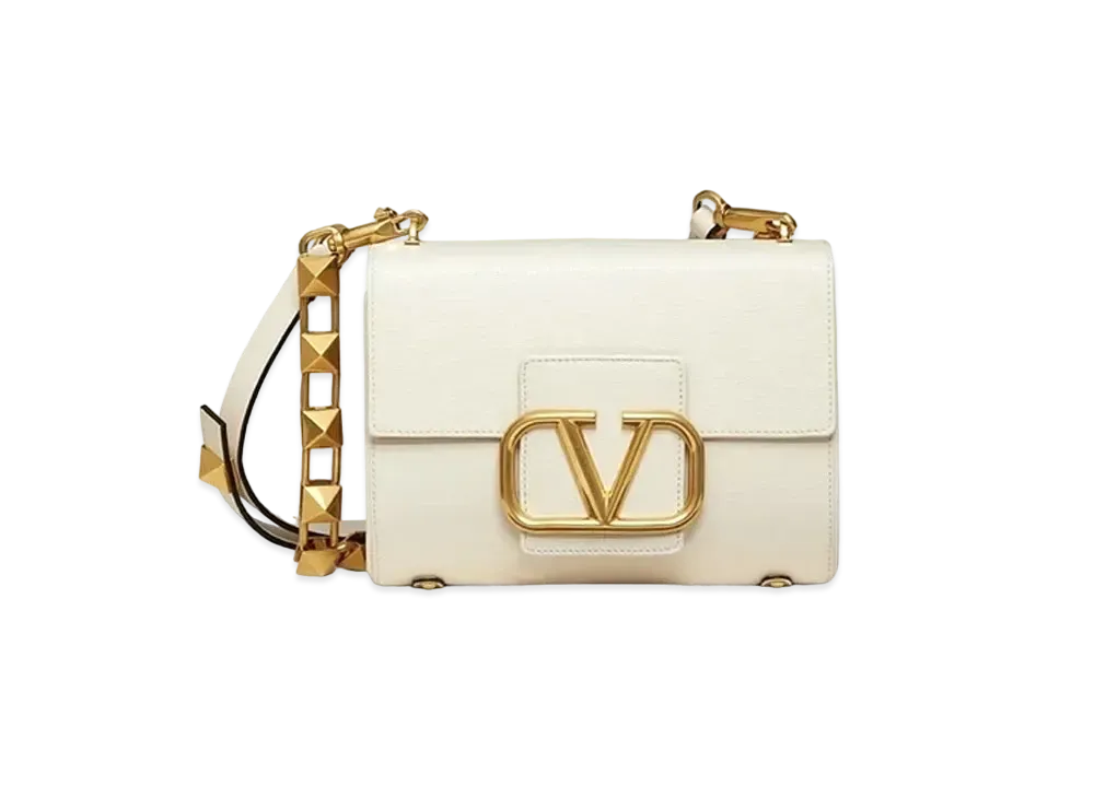 Valentino Stud Sign Grainy Calfskin Shoulder Bag "Light Ivory"