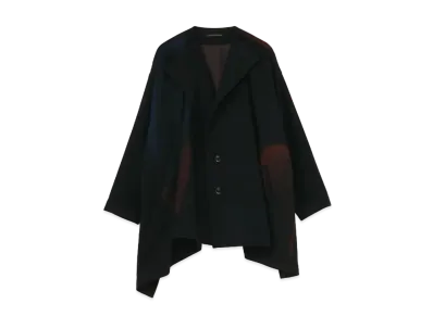 Yohji Yamamoto Y's WOOL FLANNEL BLURRY DOT NO COLLAR SHORT COAT "Black"