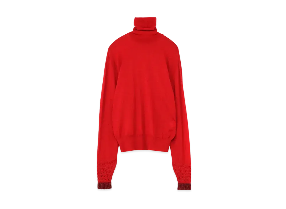 Yohji Yamamoto Y's BASOLAN EXTRAFINE MERINO WOOL PATCHING HIGH NECK KNIT "Red"