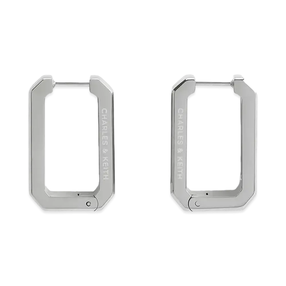 CHARLES & KEITH Kizaia Rectangle Hoop Earrings "Silver"