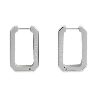 CHARLES & KEITH Kizaia Rectangle Hoop Earrings "Silver"