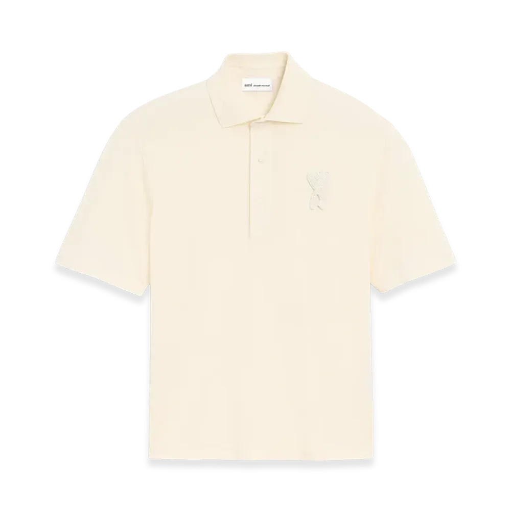 AMI PARIS Cotton Ami De Coeur Knitted Patch Polo "White"