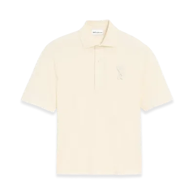 AMI PARIS Cotton Ami De Coeur Knitted Patch Polo "White"