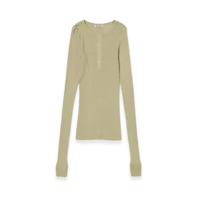 AURALEE Organic Soft Rib Henley Neck L/S T-Shirt "Khaki Beige"