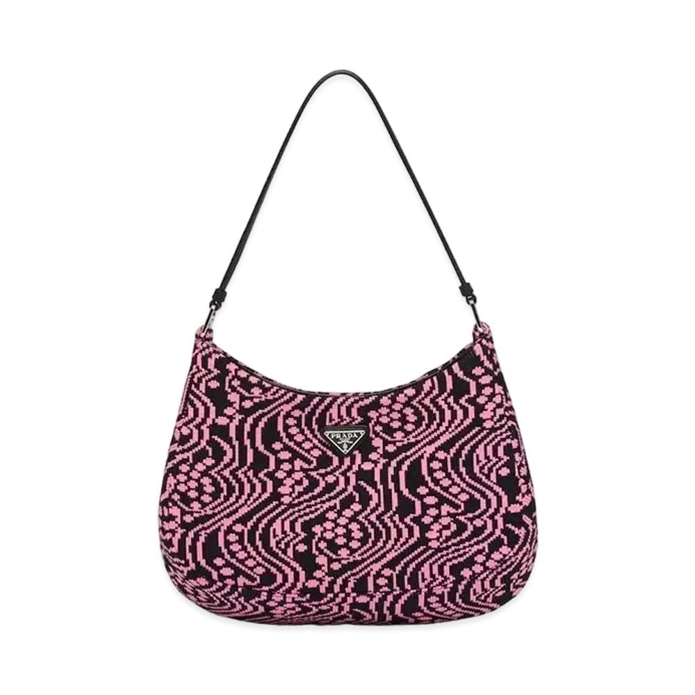 PRADA Cleo Jacquard Knit And Leather Bag "Black/Pink"