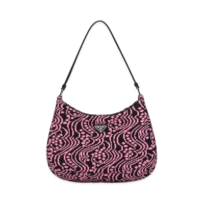 PRADA Cleo Jacquard Knit And Leather Bag "Black/Pink"