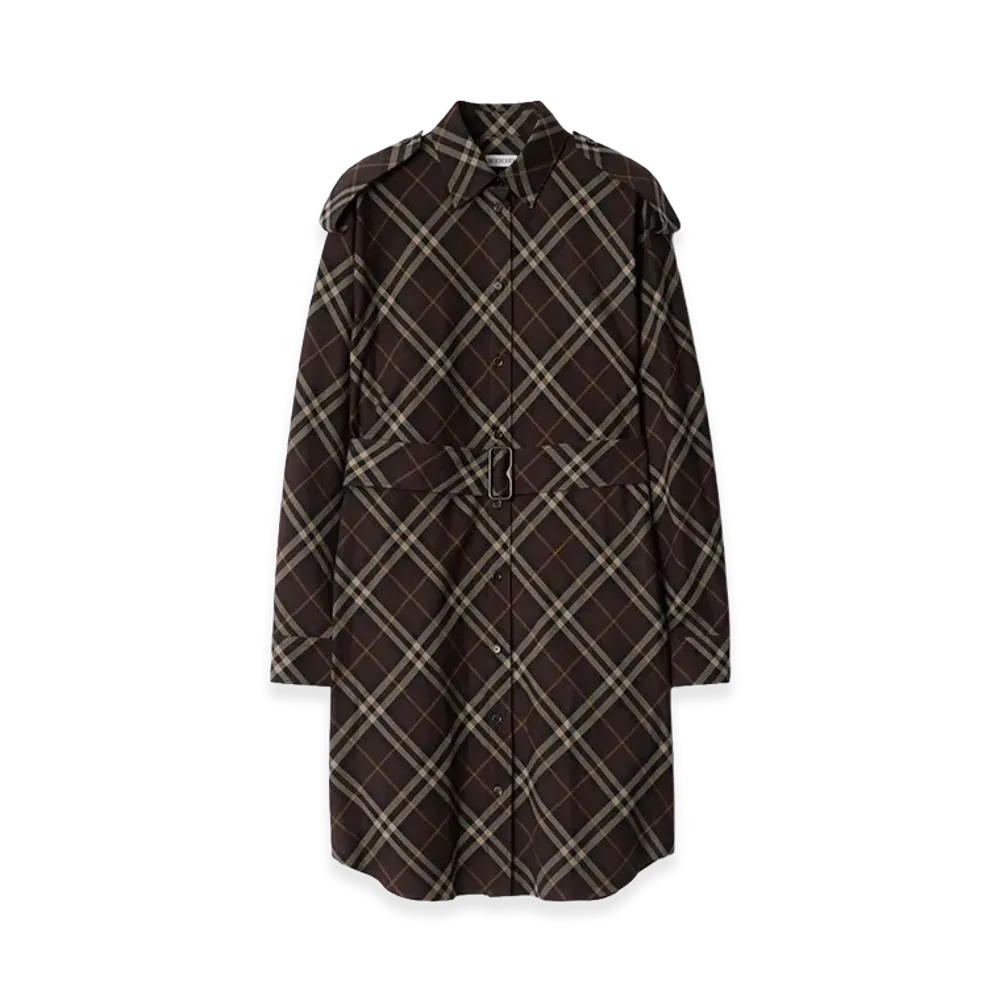 Burberry Women's Check Cotton Flannel Shirt Dress "Truffle Brown"