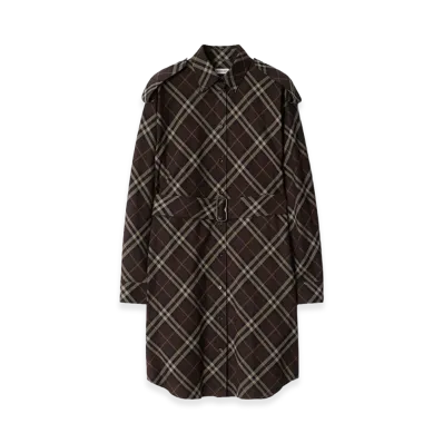 Burberry Women's Check Cotton Flannel Shirt Dress "Truffle Brown"