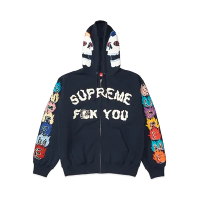 Supreme Fuck You Zip Up Hooded Sweatshirt "Navy"