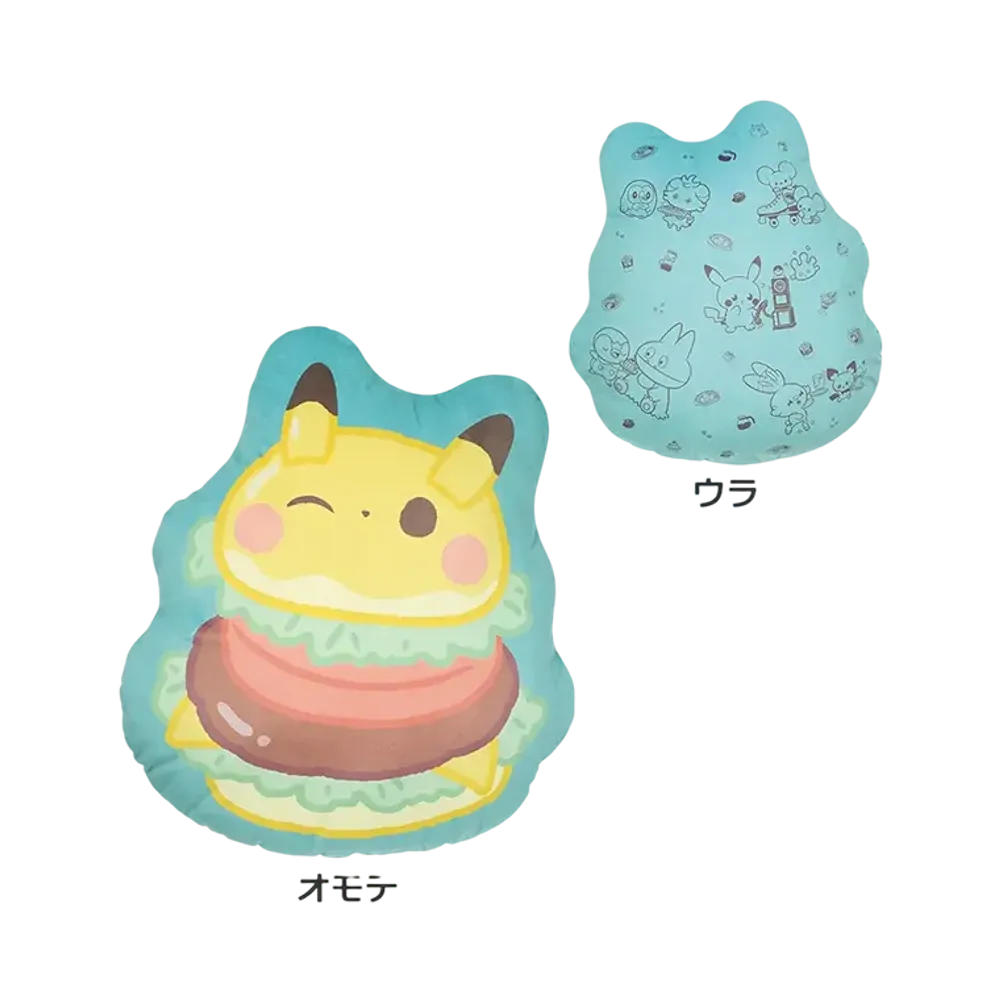 BANDAI "Ichiban Kuji" -Poke Pieces ~Welcome to the PEACE Diner~- D Prize Pikachu-like Burger Print Cushion