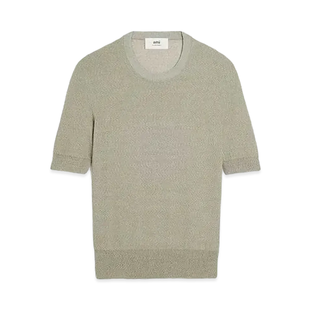 AMI PARIS Viscose Boucle Reverse Weave Jersey Crew Neck T-Shirt "Sage"