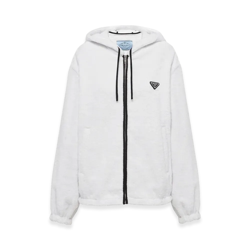 PRADA Women's Terry Cloth Zip Hoodie "White"
