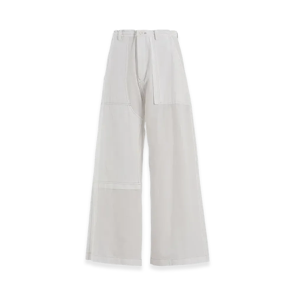 Y's Cotton Linen Dump Straight Pants "White"