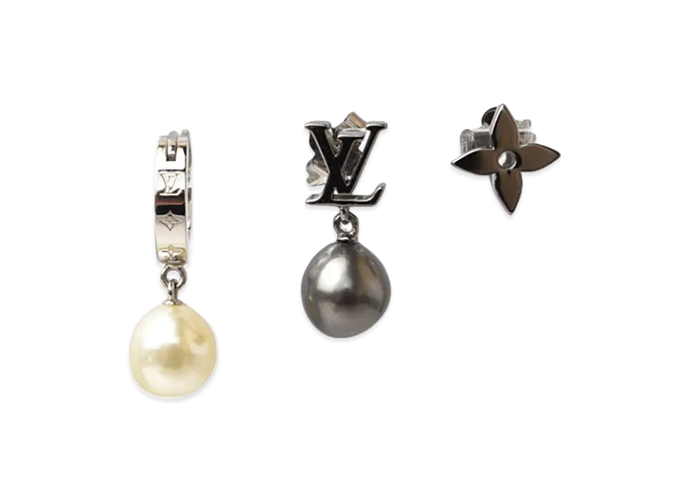 Louis Vuitton Earrings Set of 3 Monogram "Silver"