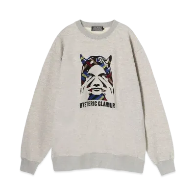 HYSTERIC GLAMOUR See No Evil Embroidery Sweatshirt "Top Gray"