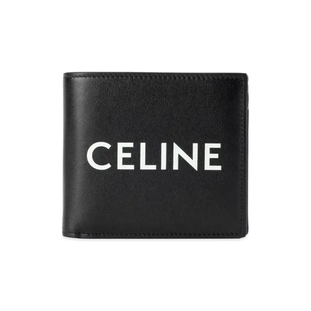CELINE Bi-Fold Wallet With Coin In Smooth Calfskin With Celine Print "Black"