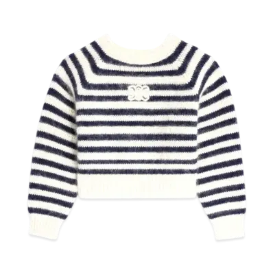 CELINE Crew Neck Mariniere Sweater In Mohair and Silk "Off-White/Navy"
