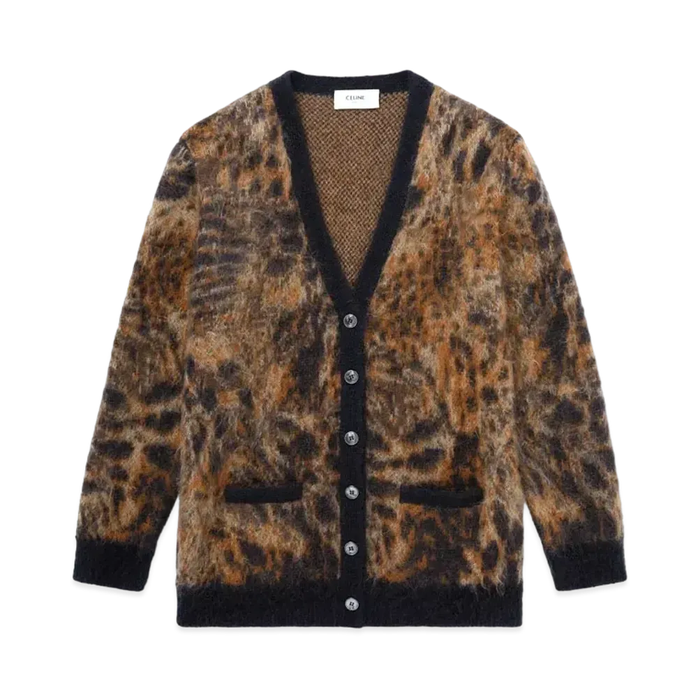 CELINE Long Car Digan / Brush Domo Hair "Black/Camel"