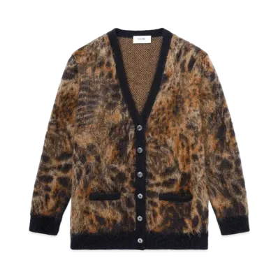 CELINE Long Car Digan / Brush Domo Hair "Black/Camel"