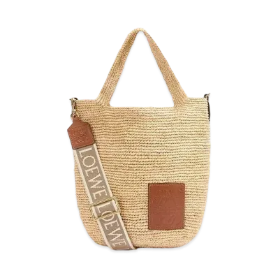 LOEWE Mini Slit Bag In Raffia and Calfskin "Natural/Tan"