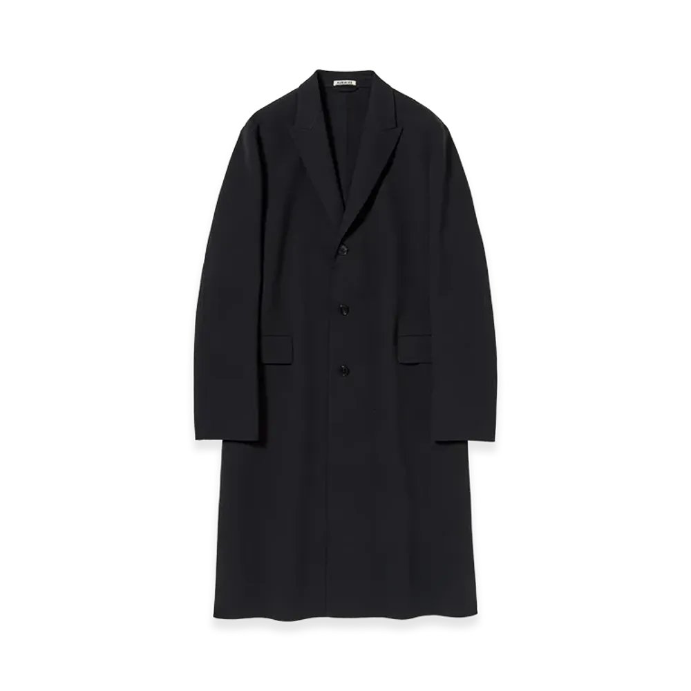 AURALEE Structured Wool Gabardine Hand Sewn Coat "Navy Black"