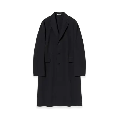 AURALEE Structured Wool Gabardine Hand Sewn Coat "Navy Black"
