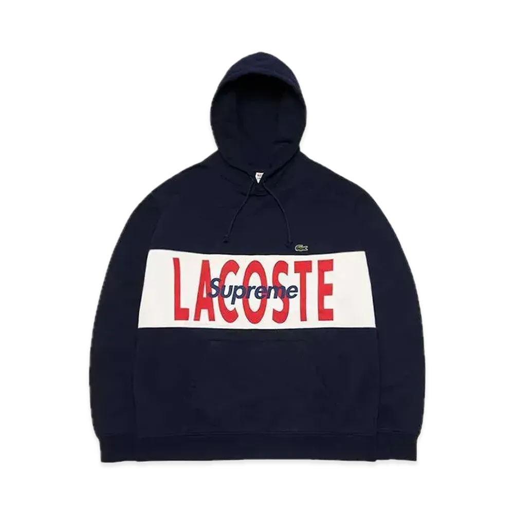 Supreme x LACOSTE Logo Panel Hooded Sweatshirt "Navy"