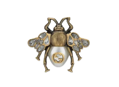 GUCCI Crystal and Pearl Bee Ring "Gold"
