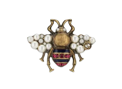 GUCCI Crystal Pearl Bee Ring "Gold"