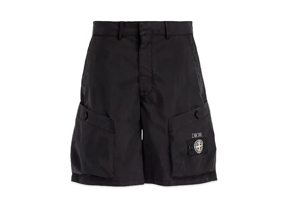 ディオール x ストーンアイランド バミューダショートパンツ コットンブレンド サテン "ブラック" 493C172A6144_C980