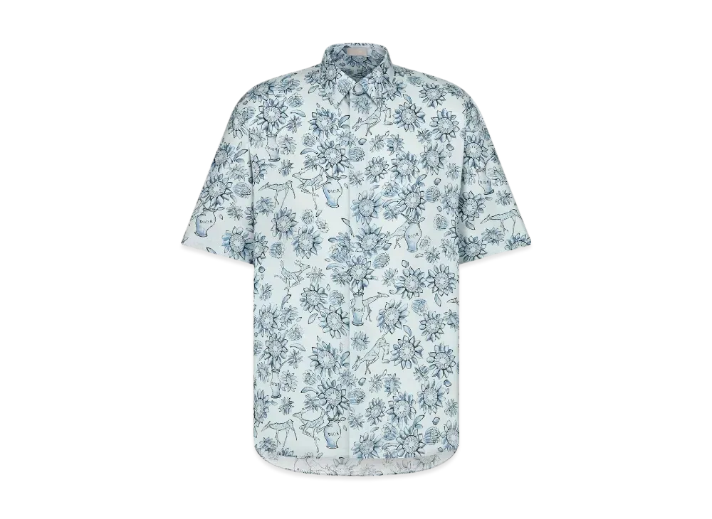 Dior Men's Dior and Hylton Nel Short-Sleeved Shirt Silk Jacquard "Light Blue"