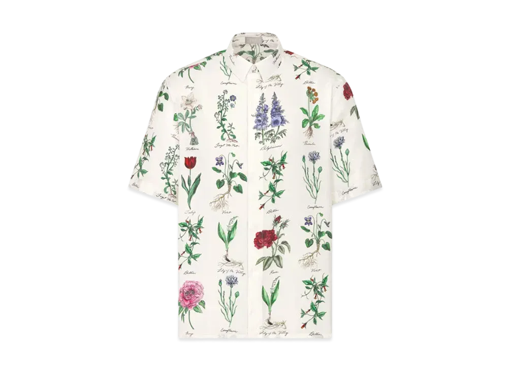 Dior Herbarium Illustration Short-Sleeved Shirt Silk "White"