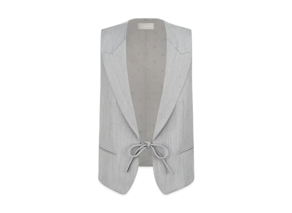 Dior Vest with Tied Bow Wool and Mohair with Subtle Stripes "Gray"